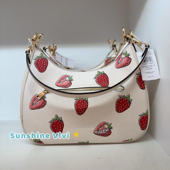 NWT COACH Teri Hobo Bag With Strawberry Print CAL67 Gold/Chalk - Picture 5 of 12
